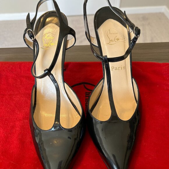 CHRISTIAN LOUBOUTIN Black Patent Leather Coxinelle T-Bar Pumps Size 42 US 11 - Picture 3 of 9